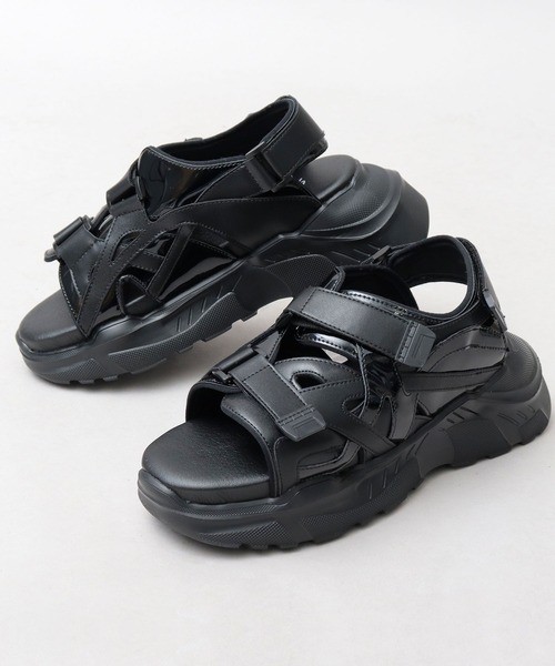 glabella（グラベラ）の「超厚底 チャンキーソール スポーツモード ストラップサンダル / ハイソール ダッド シューズ / 厚底 フェイクレザーサンダル（サンダル・メンズ・ブラック・L/M/S）」の15枚目の写真