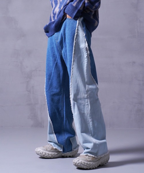 G.O.C(ジーオーシー)の「フリンジ カッティング ワイド ストレート デニム(デニムパンツ・メンズ・ブルー/インディゴブルー/ブラック/ブルー系その他/ブラック系その他・LARGE/MEDIUM)」の5枚目の写真