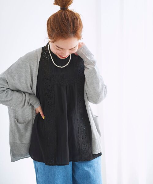 le.coeur blanc(ルクールブラン)の「カシリーレーヨン長袖カーディガン(カーディガン/ボレロ・レディース・ライトグレー/ネイビー/ライトグリーン/モカ・38)」の15枚目の写真