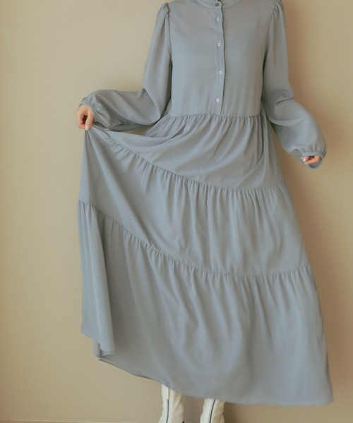 N WITH.（エヌウィズ）の「ティアードシアーロングワンピース（ワンピース・レディース・ホワイト/ブルー・FREE）」の8枚目の写真