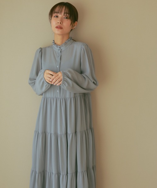 N WITH.（エヌウィズ）の「ティアードシアーロングワンピース（ワンピース・レディース・ホワイト/ブルー・FREE）」の4枚目の写真
