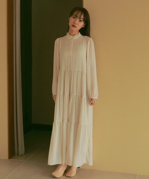 N WITH.（エヌウィズ）の「ティアードシアーロングワンピース（ワンピース・レディース・ホワイト/ブルー・FREE）」の3枚目の写真