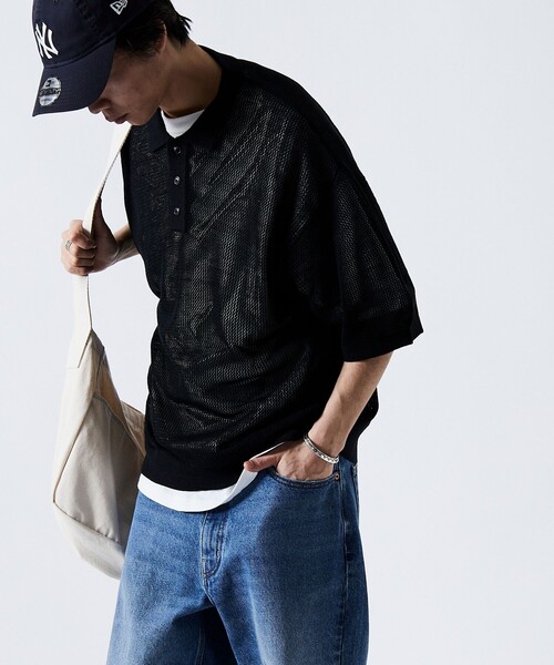 FREAK'S STORE（フリークスストア）の「【限定展開】Relax Fit リラックスフィット メッシュニットポロシャツ（ポロシャツ・メンズ・ネイビー/ブラック/ブラウン/グリーン・SMALL/MEDIUM/LARGE）」の12枚目の写真