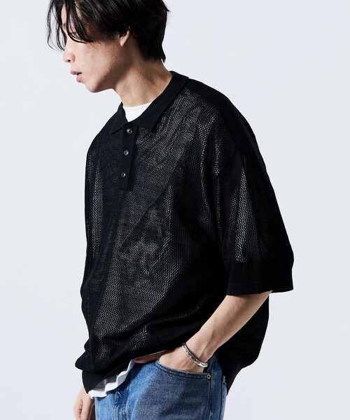 FREAK'S STORE（フリークスストア）の「【限定展開】Relax Fit リラックスフィット メッシュニットポロシャツ（ポロシャツ・メンズ・ネイビー/ブラック/ブラウン/グリーン・SMALL/MEDIUM/LARGE）」の16枚目の写真