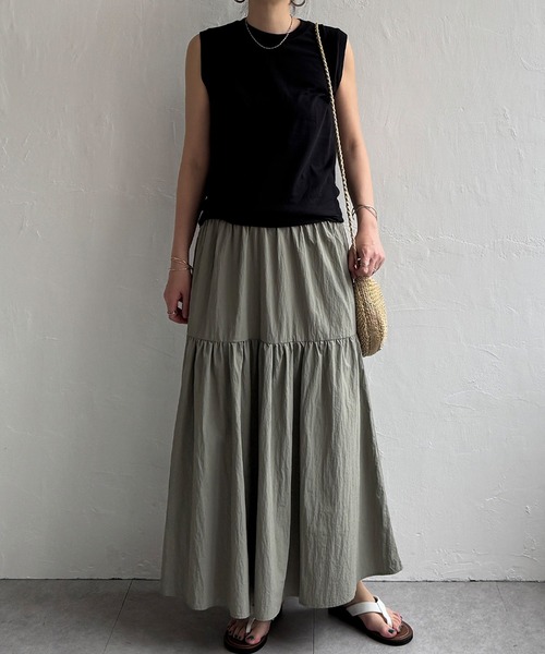 LBC（エルビーシー）の「ナイロンワッシャーギャザースカート（スカート・レディース・オリーブ/ブラック・M）」の2枚目の写真