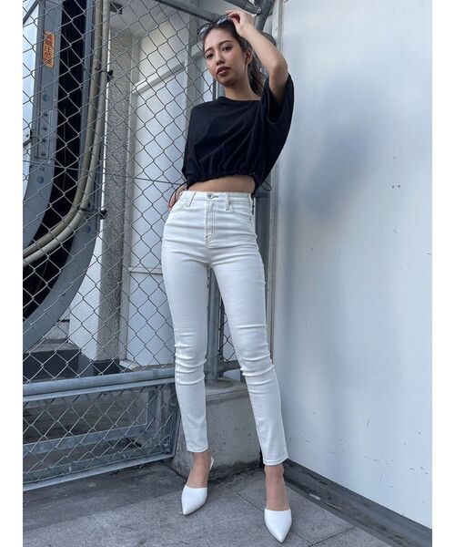 GYDA（ジェイダ）の「GYDA×DC HEMドロストSHORT Tシャツ（Tシャツ/カットソー・レディース・オフホワイト/ブラック/パープル・FREE）」の16枚目の写真