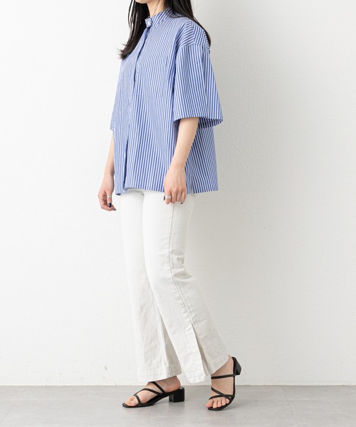 russet(ラシット)の「《qurumu》スリットスリーブシャツ(O-071)(シャツ/ブラウス・レディース・ホワイト系その他/ホワイト/ブルー系その他・FREE)」の8枚目の写真