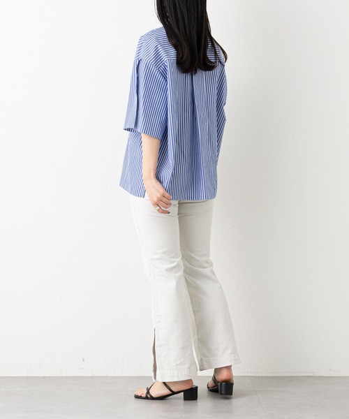 russet(ラシット)の「《qurumu》スリットスリーブシャツ(O-071)(シャツ/ブラウス・レディース・ホワイト系その他/ホワイト/ブルー系その他・FREE)」の9枚目の写真