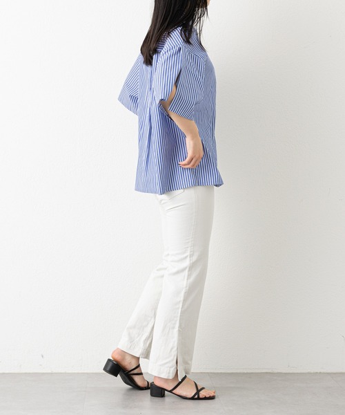 russet(ラシット)の「《qurumu》スリットスリーブシャツ(O-071)(シャツ/ブラウス・レディース・ホワイト系その他/ホワイト/ブルー系その他・FREE)」の5枚目の写真