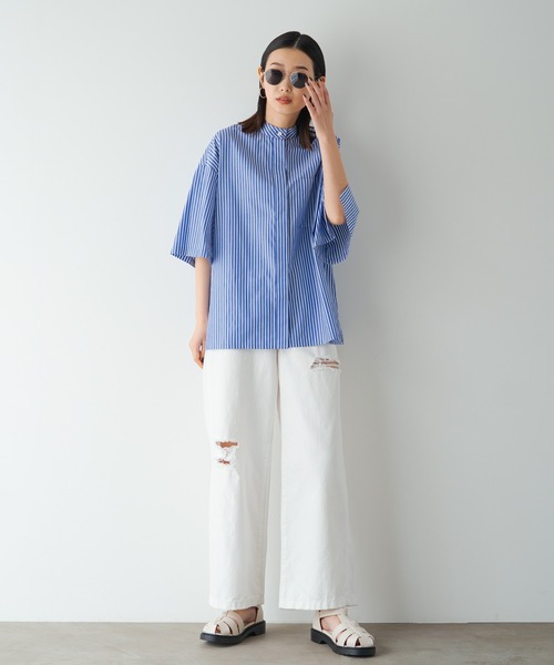 russet(ラシット)の「《qurumu》スリットスリーブシャツ(O-071)(シャツ/ブラウス・レディース・ホワイト系その他/ホワイト/ブルー系その他・FREE)」の16枚目の写真