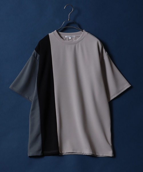 ANPAS(アンパス)の「Georgette Color Switching Design Oversized T-shirt/ジョーゼット 切り替え ビッグシルエット Tシャツ(Tシャツ/カットソー・メンズ・グレイッシュベージュ/ホワイト/ブラック・M/L)」の1枚目の写真