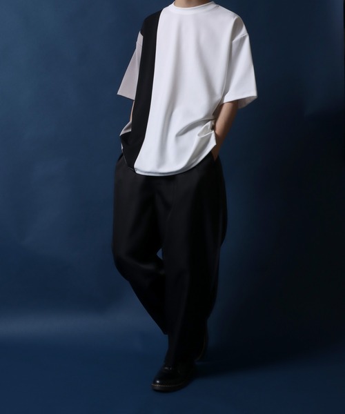 ANPAS(アンパス)の「Georgette Color Switching Design Oversized T-shirt/ジョーゼット 切り替え ビッグシルエット Tシャツ(Tシャツ/カットソー・メンズ・グレイッシュベージュ/ホワイト/ブラック・M/L)」の4枚目の写真