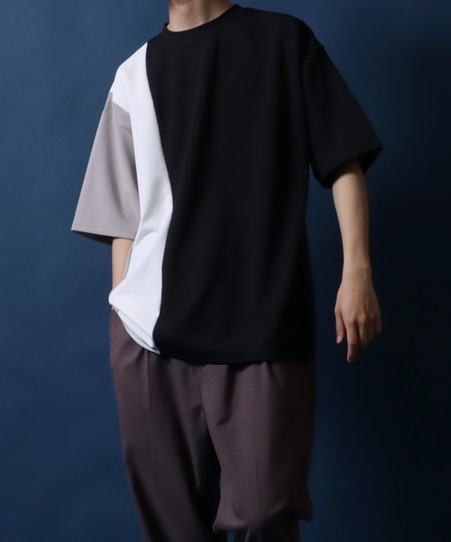 ANPAS(アンパス)の「Georgette Color Switching Design Oversized T-shirt/ジョーゼット 切り替え ビッグシルエット Tシャツ(Tシャツ/カットソー・メンズ・グレイッシュベージュ/ホワイト/ブラック・M/L)」の8枚目の写真