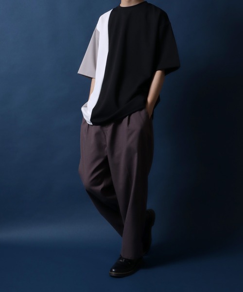 ANPAS(アンパス)の「Georgette Color Switching Design Oversized T-shirt/ジョーゼット 切り替え ビッグシルエット Tシャツ(Tシャツ/カットソー・メンズ・グレイッシュベージュ/ホワイト/ブラック・M/L)」の5枚目の写真
