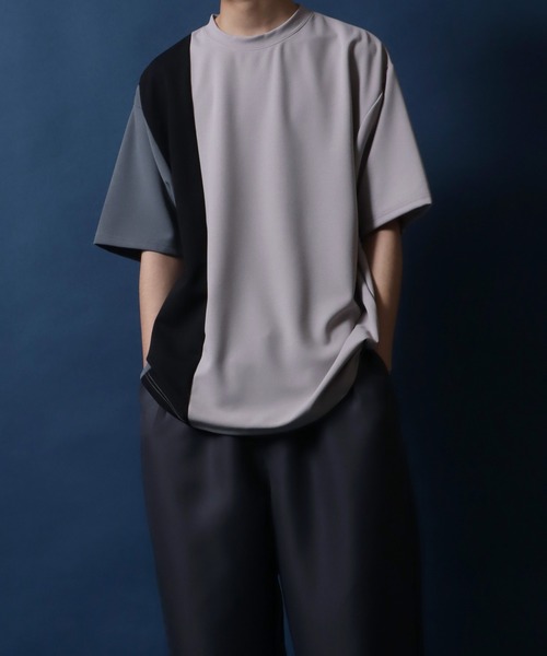 ANPAS(アンパス)の「Georgette Color Switching Design Oversized T-shirt/ジョーゼット 切り替え ビッグシルエット Tシャツ(Tシャツ/カットソー・メンズ・グレイッシュベージュ/ホワイト/ブラック・M/L)」の9枚目の写真