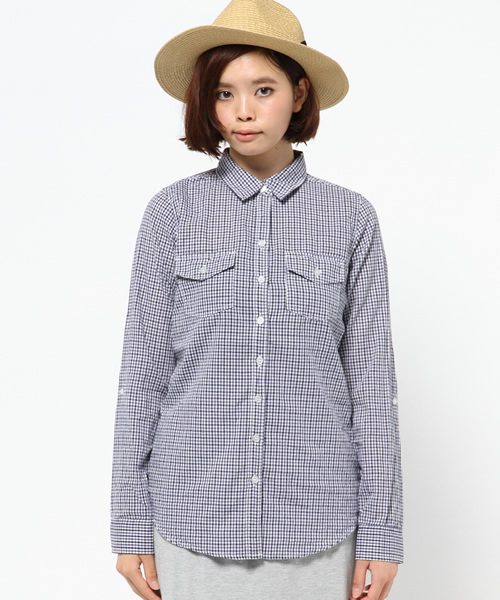 AZUL by moussy（アズールバイマウジー）の「配色スモールチェックWポケ長袖T/Bシャツ（シャツ/ブラウス・レディース・レッド系その他/ダークネイビー・MEDIUM/SMALL/LARGE）」の3枚目の写真