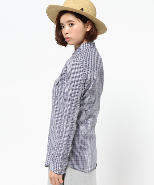 AZUL by moussy（アズールバイマウジー）の「配色スモールチェックWポケ長袖T/Bシャツ（シャツ/ブラウス・レディース・レッド系その他/ダークネイビー・MEDIUM/SMALL/LARGE）」の4枚目の写真