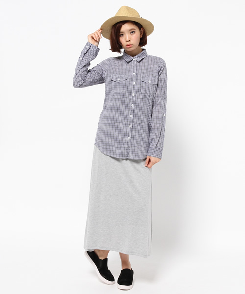 AZUL by moussy（アズールバイマウジー）の「配色スモールチェックWポケ長袖T/Bシャツ（シャツ/ブラウス・レディース・レッド系その他/ダークネイビー・MEDIUM/SMALL/LARGE）」の6枚目の写真