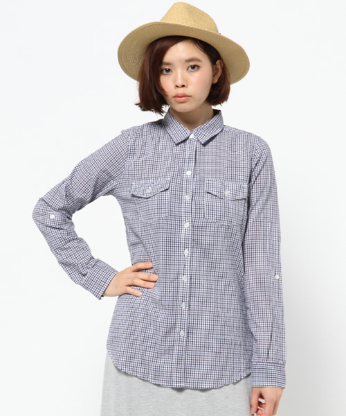 AZUL by moussy（アズールバイマウジー）の「配色スモールチェックWポケ長袖T/Bシャツ（シャツ/ブラウス・レディース・レッド系その他/ダークネイビー・MEDIUM/SMALL/LARGE）」の14枚目の写真