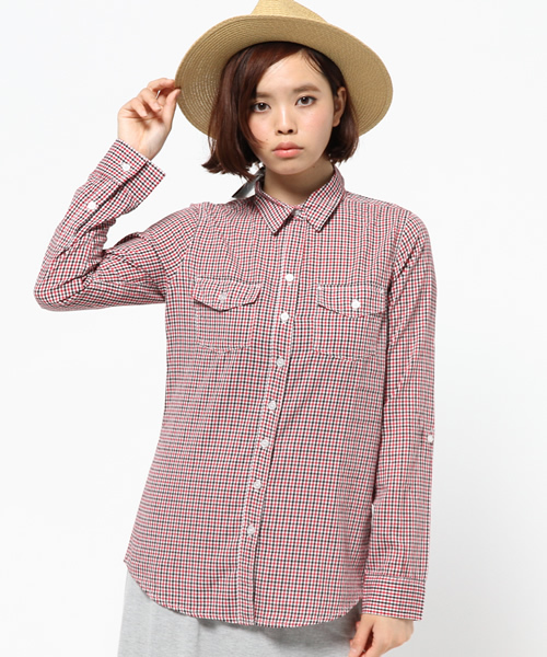 AZUL by moussy（アズールバイマウジー）の「配色スモールチェックWポケ長袖T/Bシャツ（シャツ/ブラウス・レディース・レッド系その他/ダークネイビー・MEDIUM/SMALL/LARGE）」の15枚目の写真