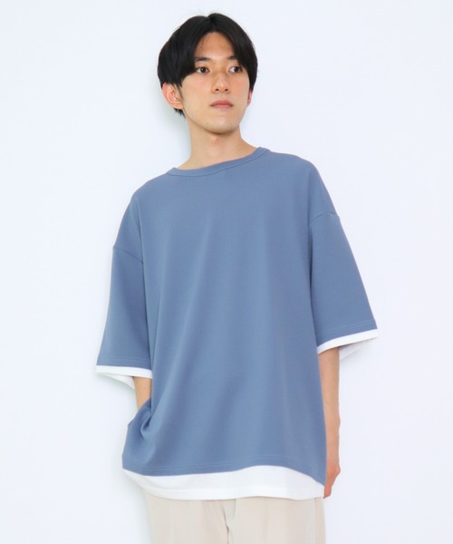CRAFT STANDARD BOUTIQUE（クラフトスタンダードブティック）の「梨地カットラウンドヘムフェイクレイヤードTEE（Tシャツ/カットソー・メンズ・ライトグレー/ブラック/ブルー・M/L/XL）」の3枚目の写真