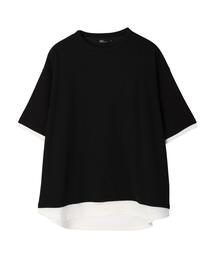 梨地カットラウンドヘムフェイクレイヤードTEE