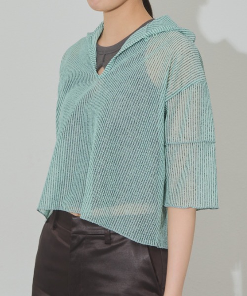 Solace(ソレイス)の「前後2WAY/ポロシアーストライプトップス(Tシャツ/カットソー・レディース・ミント/パープル/ブラック・FREE)」の8枚目の写真