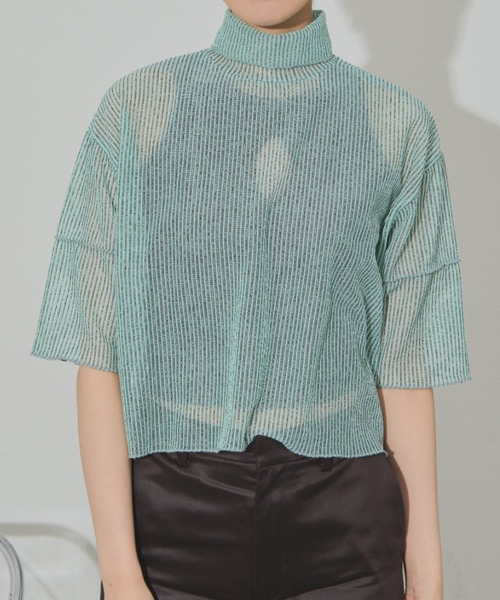 Solace(ソレイス)の「前後2WAY/ポロシアーストライプトップス(Tシャツ/カットソー・レディース・ミント/パープル/ブラック・FREE)」の4枚目の写真