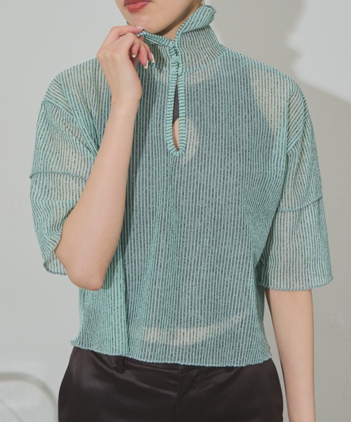 Solace(ソレイス)の「前後2WAY/ポロシアーストライプトップス(Tシャツ/カットソー・レディース・ミント/パープル/ブラック・FREE)」の6枚目の写真
