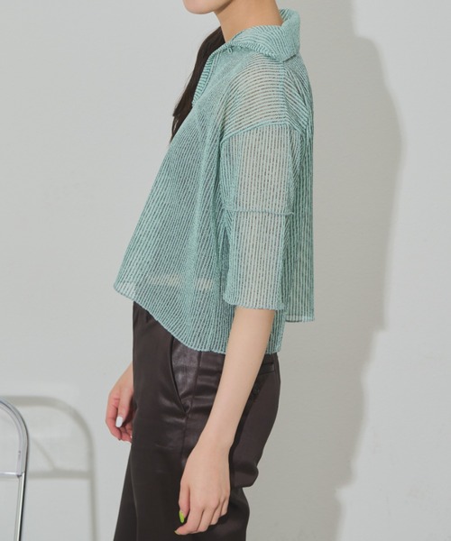 Solace(ソレイス)の「前後2WAY/ポロシアーストライプトップス(Tシャツ/カットソー・レディース・ミント/パープル/ブラック・FREE)」の9枚目の写真