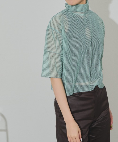Solace(ソレイス)の「前後2WAY/ポロシアーストライプトップス(Tシャツ/カットソー・レディース・ミント/パープル/ブラック・FREE)」の5枚目の写真
