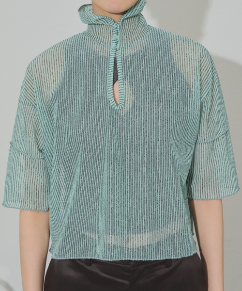 Solace(ソレイス)の「前後2WAY/ポロシアーストライプトップス(Tシャツ/カットソー・レディース・ミント/パープル/ブラック・FREE)」の7枚目の写真