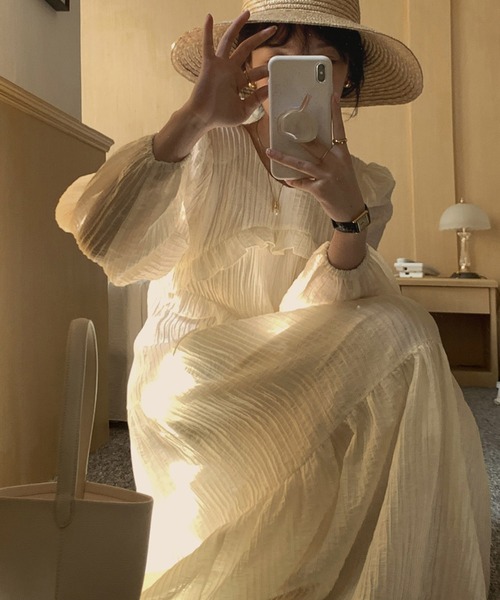 Dita Muaj.（ディータムアージュ）の「ワッシャーシフォン ロングワンピース（ワンピース・レディース・ホワイト/ラベンダー・FREE）」の12枚目の写真