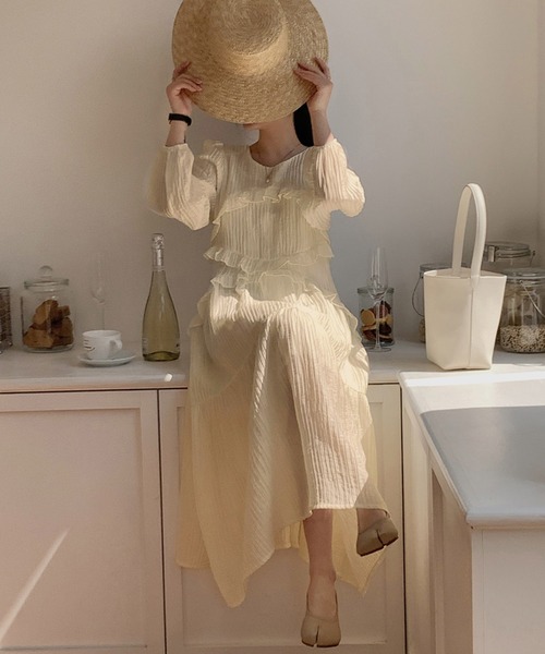 Dita Muaj.（ディータムアージュ）の「ワッシャーシフォン ロングワンピース（ワンピース・レディース・ホワイト/ラベンダー・FREE）」の3枚目の写真