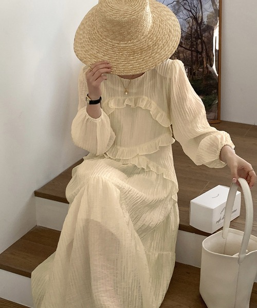 Dita Muaj.（ディータムアージュ）の「ワッシャーシフォン ロングワンピース（ワンピース・レディース・ホワイト/ラベンダー・FREE）」の6枚目の写真