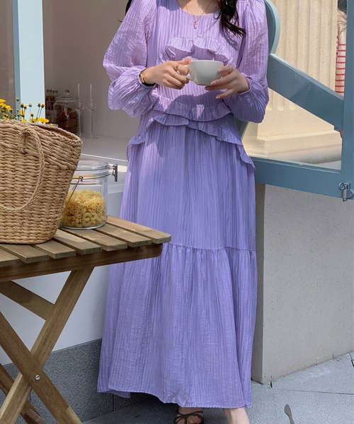 Dita Muaj.（ディータムアージュ）の「ワッシャーシフォン ロングワンピース（ワンピース・レディース・ホワイト/ラベンダー・FREE）」の4枚目の写真