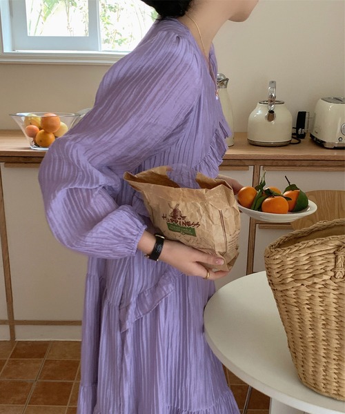 Dita Muaj.（ディータムアージュ）の「ワッシャーシフォン ロングワンピース（ワンピース・レディース・ホワイト/ラベンダー・FREE）」の13枚目の写真