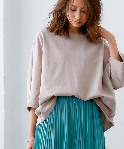 nissen（ニッセン）の「綿１００％バスクドルマントップス（７分袖）（Tシャツ/カットソー・レディース・オフホワイト/ブラック/グリーン/グレイッシュベージュ・S～Ｍ/L～LL）」の3枚目の写真