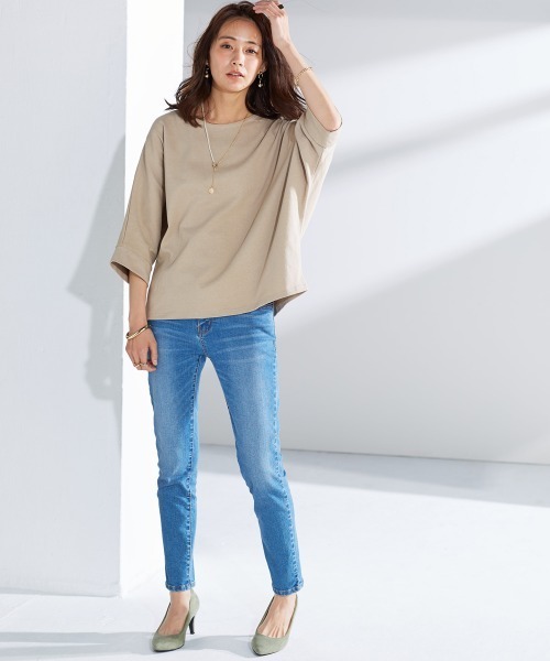 nissen（ニッセン）の「綿１００％バスクドルマントップス（７分袖）（Tシャツ/カットソー・レディース・オフホワイト/ブラック/グリーン/グレイッシュベージュ・S～Ｍ/L～LL）」の14枚目の写真