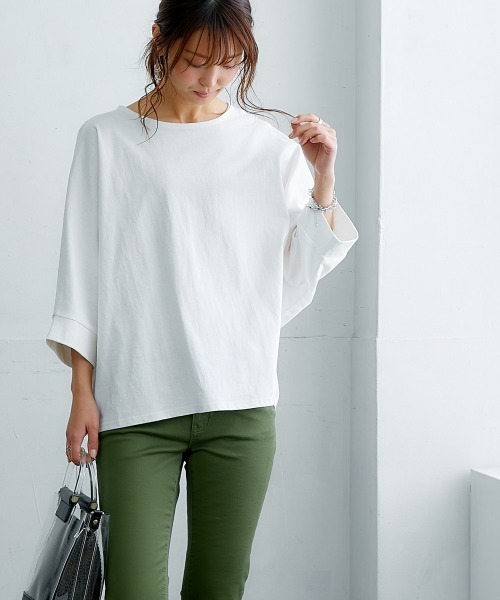 nissen（ニッセン）の「綿１００％バスクドルマントップス（７分袖）（Tシャツ/カットソー・レディース・オフホワイト/ブラック/グリーン/グレイッシュベージュ・S～Ｍ/L～LL）」の7枚目の写真