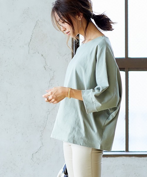 nissen（ニッセン）の「綿１００％バスクドルマントップス（７分袖）（Tシャツ/カットソー・レディース・オフホワイト/ブラック/グリーン/グレイッシュベージュ・S～Ｍ/L～LL）」の10枚目の写真