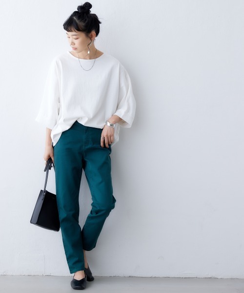 nissen（ニッセン）の「綿１００％バスクドルマントップス（７分袖）（Tシャツ/カットソー・レディース・オフホワイト/ブラック/グリーン/グレイッシュベージュ・S～Ｍ/L～LL）」の16枚目の写真