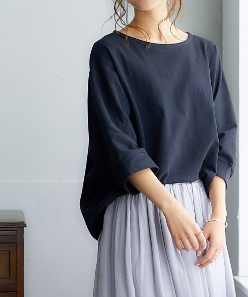 nissen（ニッセン）の「綿１００％バスクドルマントップス（７分袖）（Tシャツ/カットソー・レディース・オフホワイト/ブラック/グリーン/グレイッシュベージュ・S～Ｍ/L～LL）」の21枚目の写真