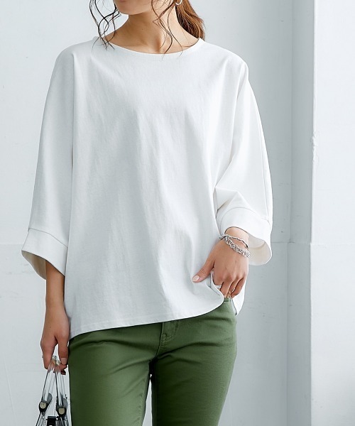 nissen（ニッセン）の「綿１００％バスクドルマントップス（７分袖）（Tシャツ/カットソー・レディース・オフホワイト/ブラック/グリーン/グレイッシュベージュ・S～Ｍ/L～LL）」の20枚目の写真