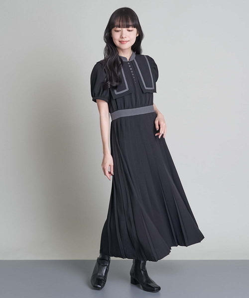 A de a.v.v（アードアー・ヴェ・ヴェ）の「配色バインダーセーラーカラープリーツワンピ（ワンピース・レディース・ベージュ/ブラック・38/36）」の6枚目の写真