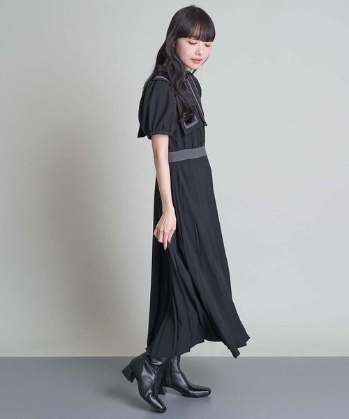 A de a.v.v（アードアー・ヴェ・ヴェ）の「配色バインダーセーラーカラープリーツワンピ（ワンピース・レディース・ベージュ/ブラック・38/36）」の11枚目の写真