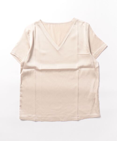 BLANC FICELLE（ブランフィセル）の「サテン　Vネック（Tシャツ/カットソー・レディース・ブラック/アイボリー/グリーン/グレー/ベージュ・M/XL/L）」の17枚目の写真