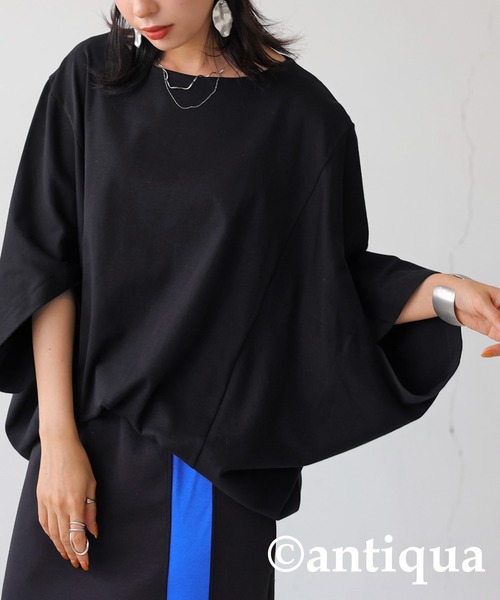 antiqua(アンティカ)の「綿100%ボートネックドルマントップス(Tシャツ/カットソー・レディース・ブラック/オフホワイト・FREE)」の14枚目の写真