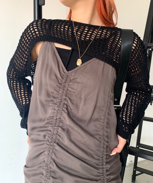 SHAGGIE（シャギー）の「ギャザーシャーリングキャミソールワンピース（ワンピース・レディース・ブラック/グレー・FREE）」の7枚目の写真