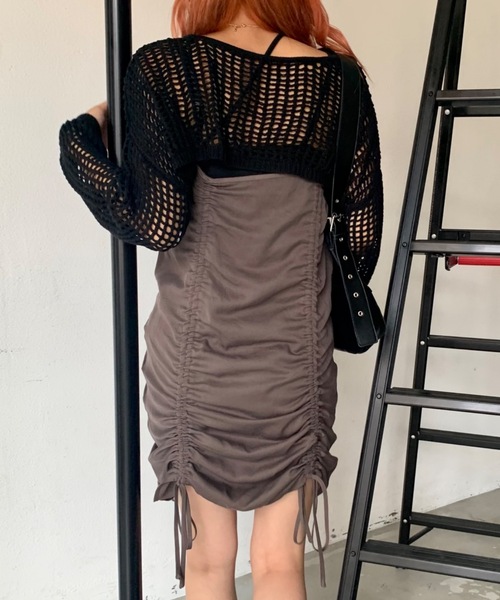 SHAGGIE（シャギー）の「ギャザーシャーリングキャミソールワンピース（ワンピース・レディース・ブラック/グレー・FREE）」の4枚目の写真